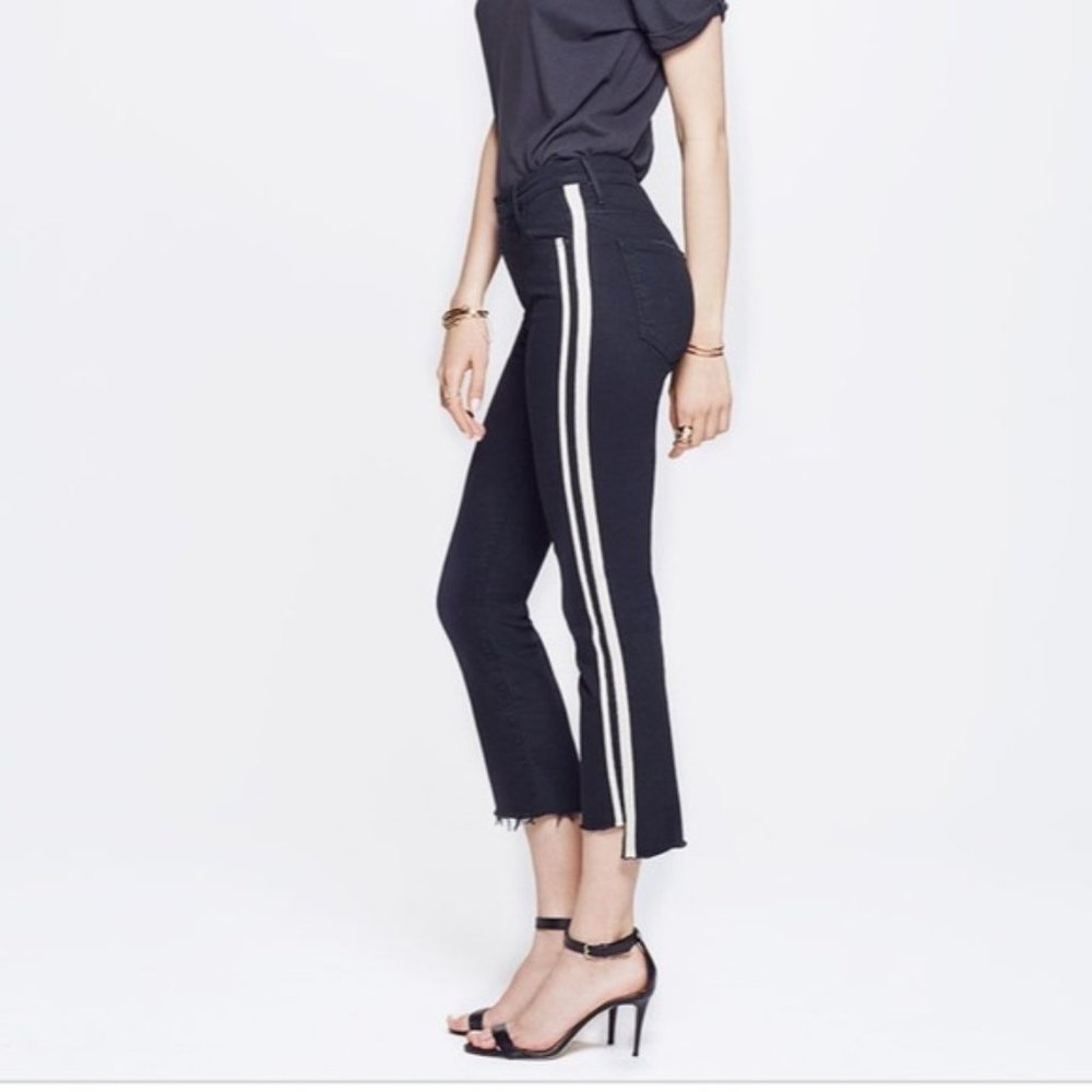 MOTHER The insider Crop Step Fray Ankle Jeans with White Stripes Guilty racer